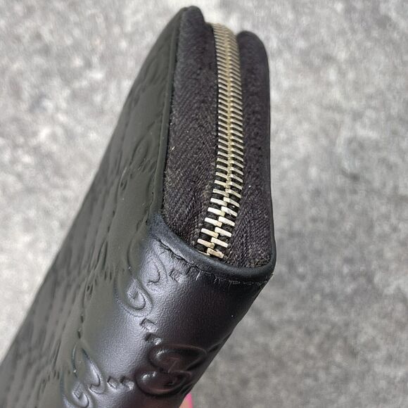 Gucci Black Monogram Leather Zip Wallet Interlocking GG Zipper Pull - Picture 5 of 14